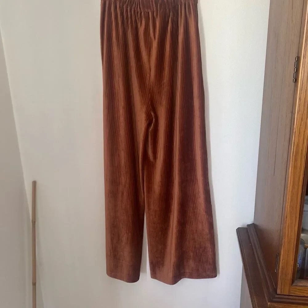 Doe & Rae Corduroy Wide Leg Pants Drawstring Copper - Picture 8 of 10